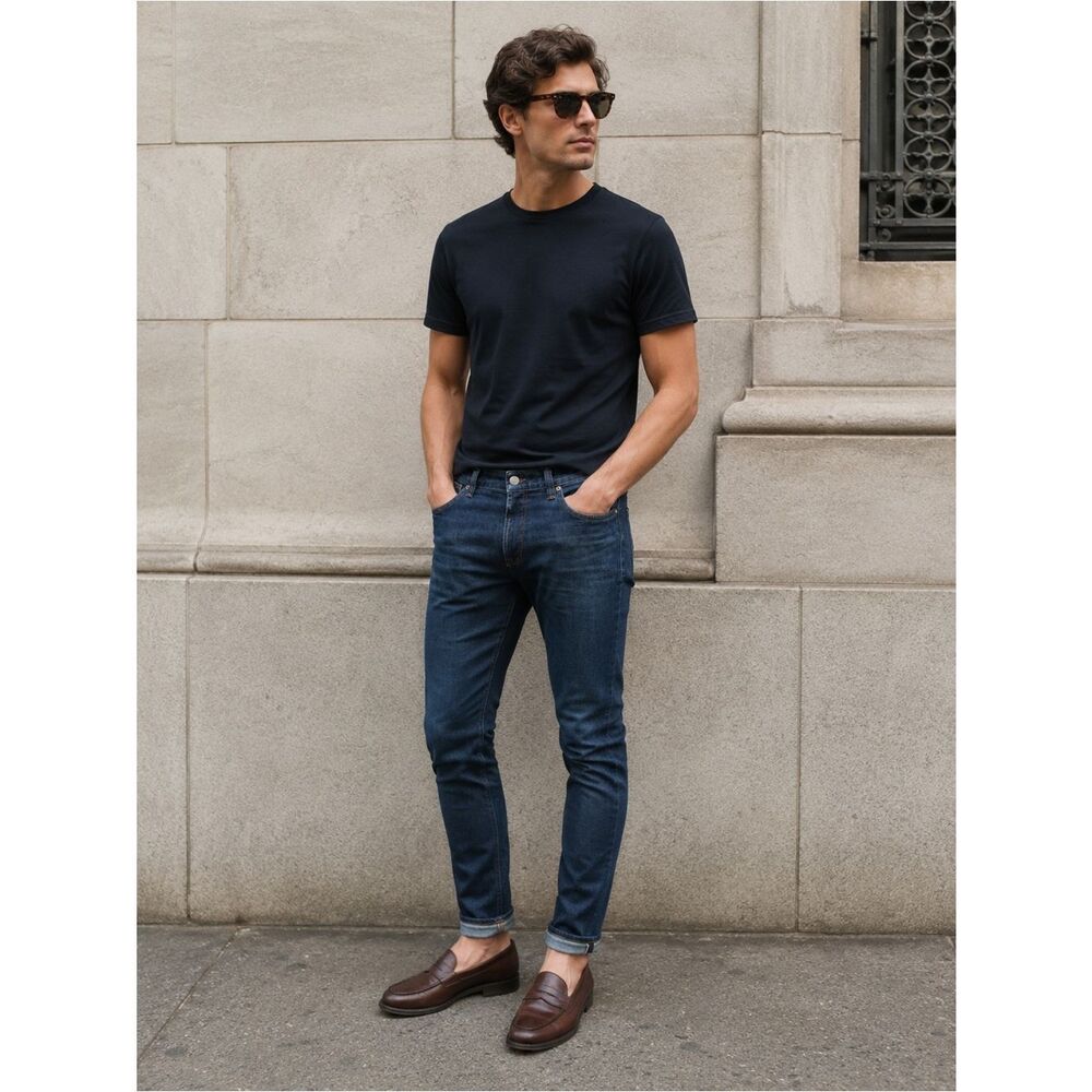 Nudie Jeans Skinny Lin Selvedge Denim Jeans Dark Wash Slim Fit